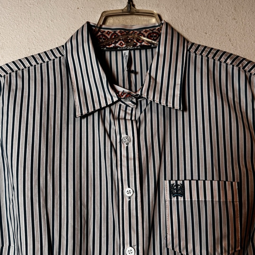 Cinch Women's XL Western Shirt NWT Blue Stripe Long Sleeve Cotton Contrast Cuffs - Picture 4 of 7